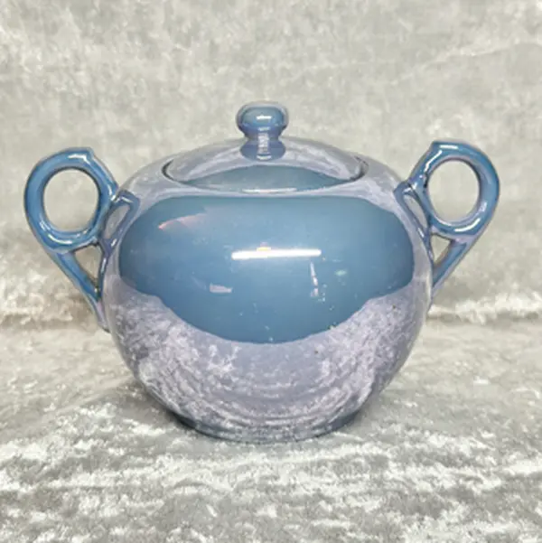 Vintage Blue Lusterware Sugar Bowl - Traditional Antique Tableware for Kitchen Dining Use