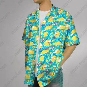Psyduck Hawaiian Shirt Tropical Button Up Shirt Blue Summer Beach Short Funny Unisex Vacation Outfit Psyduck Shirt Gifts