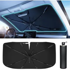 Windshield Sun Shade Umbrella - [Vinyl Coating Heat Shield] Protect Car from Sun Rays & Heat Damage Keep Cool and Protect Interior, Spring Structure Edge Medium 56" L x 31" W