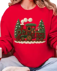 Faux Yarn Mistletoe Express Heavy Blend Crew Sweatshirt Casual Womenswear