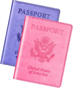 Passport Holder Cover Wallet Case for 2 Women Men Family, Passport Book Holders Covers Wallets Travel Must Haves Cruise Ship Essentials pink & purple