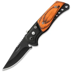 TimberTrigger Auto Knife   stainless steel blade, 5 1/2” overall, built-in safety lock