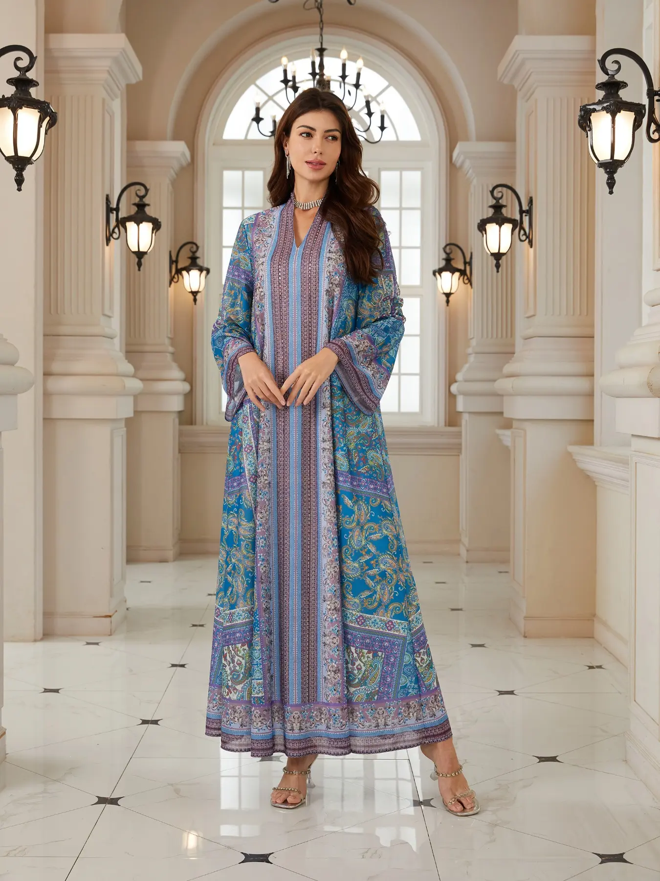 Bohemian Print Beaded Kaftan Dress, Ethnic Print Kaftan, Long Evening Gown  Abaya Style Jalabiya, New Middle Eastern Women Fashion, Elegant Party Wear  - TikTok Shop