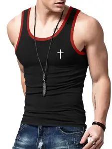 Men's Cross Print Round Neck Tank Top, Regular Fit Casual Sleeveless Crew Neck Top for Summer, Fashion Men's Top for Daily Wear