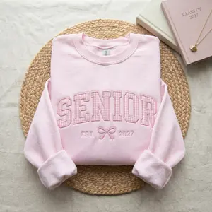 [MADE IN US] Embroidered Senior Sweatshirt, Letter Applique Shirt, Senior Cheer Shirt, Graduation Shirt, Class Of 2027, Senior Shirt, Graduation Gift