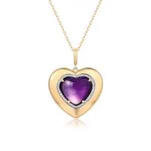 14K Yellow Gold Amethyst and Diamond Pendant