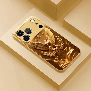 A gold-plated glass phone case with a golden airplane and eagle design, suitable for 17 Pro Max Phone Case 17 Air 16 E 15 Plus 14 13 12 11 Phone Cases
