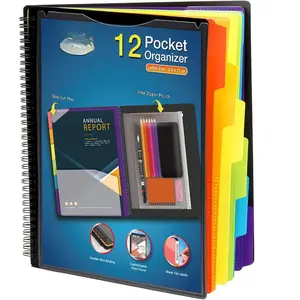 12 Pocket Poly Project Organizer, Spiral Multi Pocket Folder Organizer, Multi-Subject Folder Notebook, Letter Size