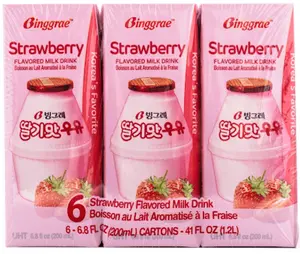 Binggrae Milk Drink, Strawberry Flavor 6ct 1200 ml