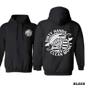 Dirty Hands Clean Money Hoodie – Mechanic & Blue Collar American Flag Graphic Hoodie for Men & Women, Perfect for Hard Workers, Shop Life, Construction Crew & Fall Season