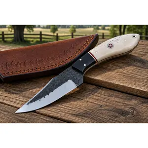 Handmade Railroad Spike Carbon Steel Utility Knife – Natural Bone & Horn Handle | Leather Sheath Included