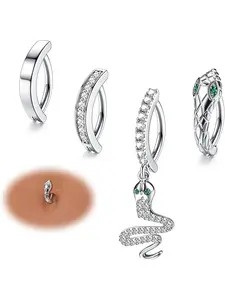4Pcs 14G Clicker Belly Button Ring for Women Surgical Steel CZ Opal Belly Ring Simple Reverse Navel Rings Body Jewelry E