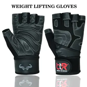 Weight Lifting Gloves Cowhide Leather Fingerless Padded Body Building Long Wrist Support Gym Fitness Exercise Powerlifting Leather Gloves Unisex Design New