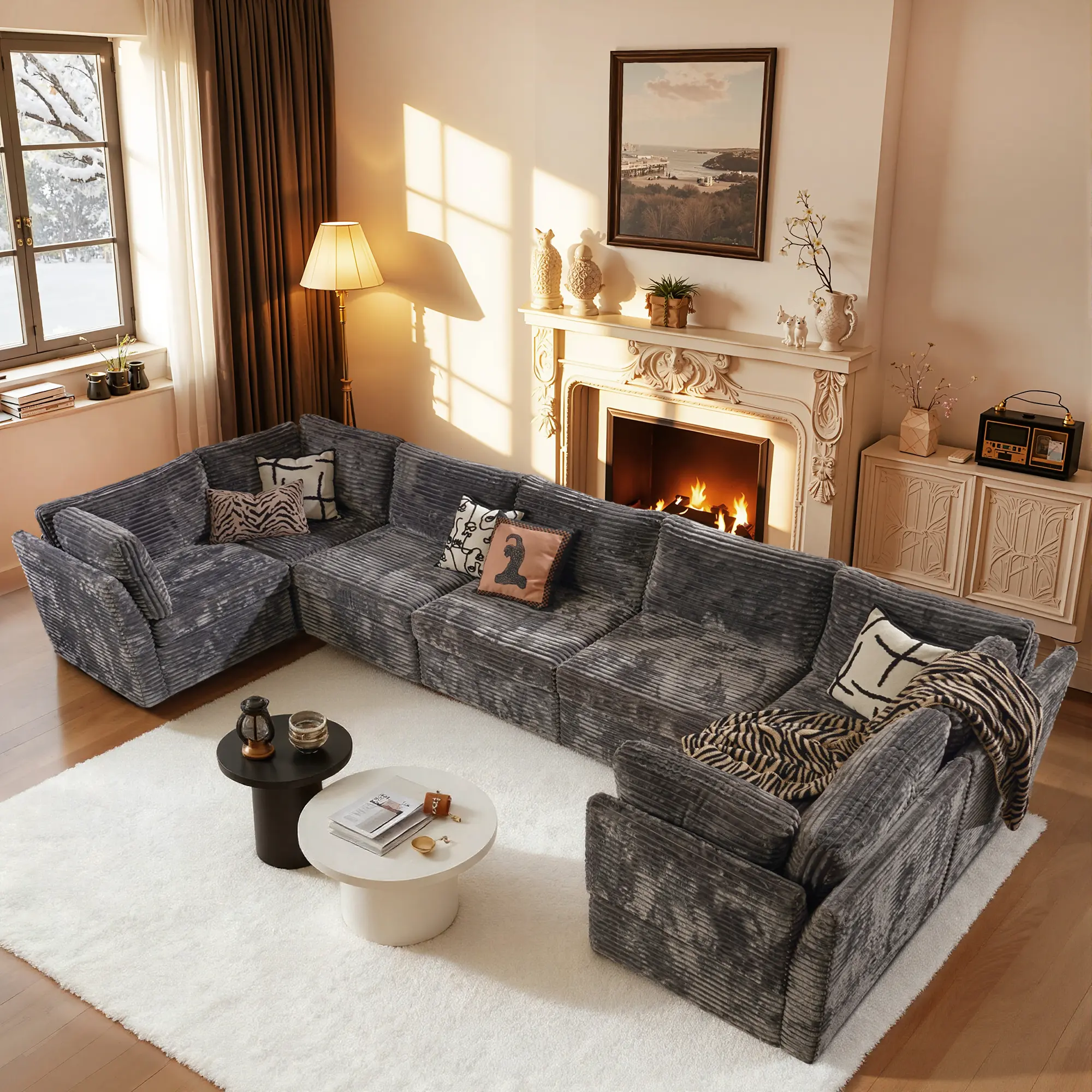 CAODOC 7PCS Oversized Modular Sectional Sofa,Convertible Sectional Cloud Couches with Deep Seat Sofa Cushion, 7 Seater Large Modular Sectional Sofa For Living Room