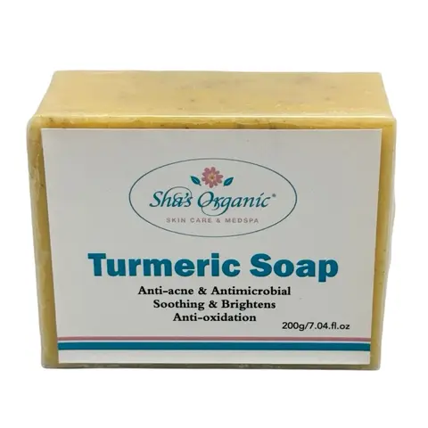 Sha's Organic Skincare Solid Turmeric Ginger Olive Facial Cleanser Bar with Vitamin C Powder Pack - Gentle for Adults, Blemish Prone Skin, Acne Treatments, Oil Control, Moisturizing, Dark Spot Brightening, Even Skin Tone, Dark Circles Support, 200g