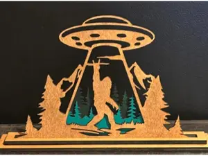 Bigfoot and UFO Wooden Layered Display