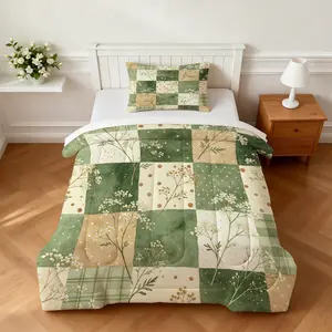 2/3Pcs Watercolor Plaid Floral Comforter Set, Fresh Flower Polka Dot Design, Lightweight Breathable No Pressure, Ideal for Summer Air-conditioned Room Bedroom Use (With Filling, No Pillow Inserts)