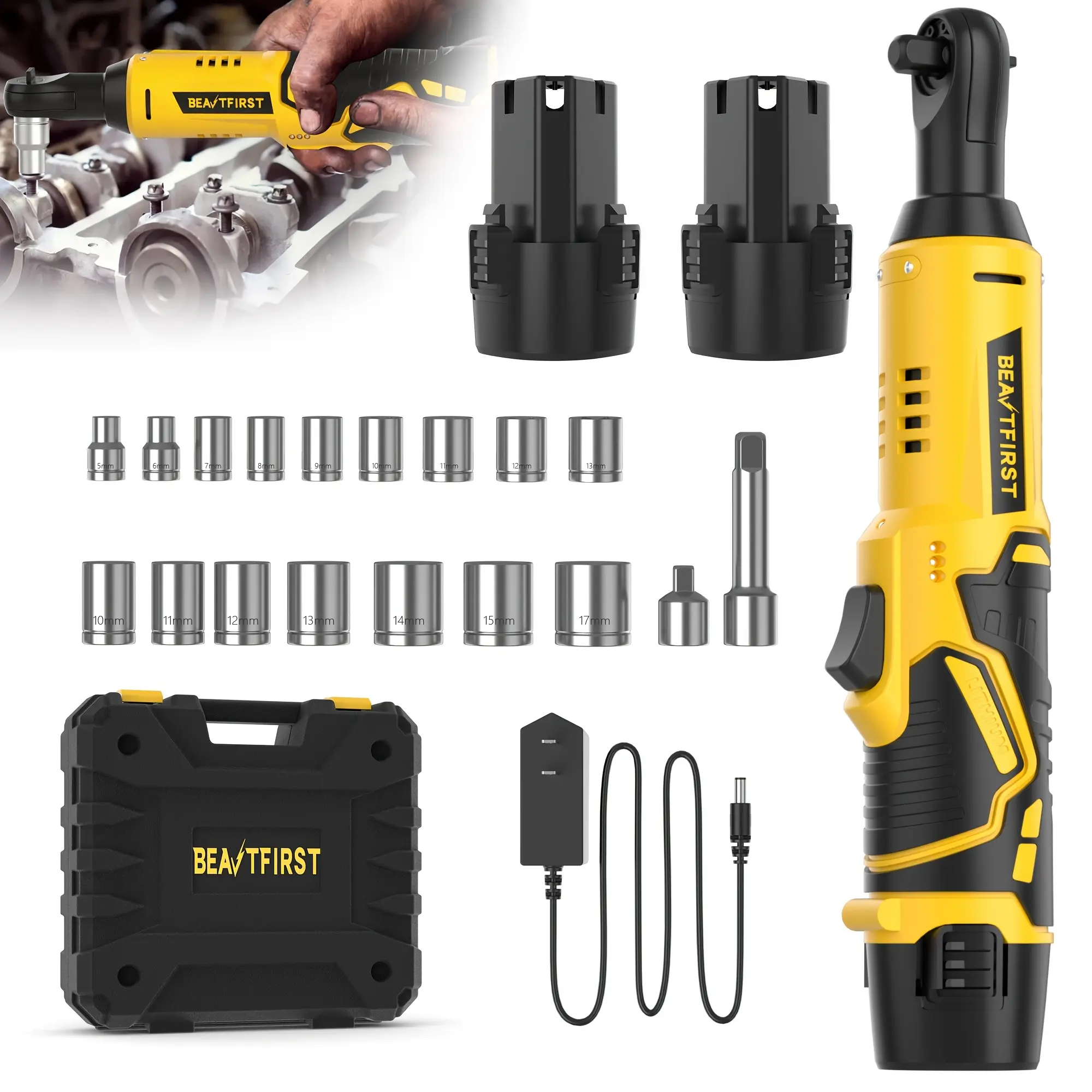 FIREHELP Electric Right Angle Ratchet Wrench, 1 Count 45NM 3/8'' Ratchet Wrench, Removal Screw Nut Car Repair Tools, Power Tools, Cordless Power Tool Set, Power Tools, Electric Wrenches fathersdaygift