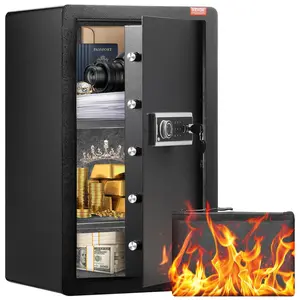 VEVOR Single Door 4.0 cu.ft Safe Box with Key Lock,  , Password & Fingerprint, Safe Lock Box with Fireproof Bag, Key Rack, LED Light, and 2 Shelves for Money, Documents, Jewelry, and Valuables, Black