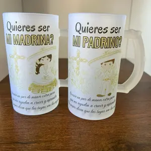 Quieres ser mi madrina y padrino 16 oz Frosted glass