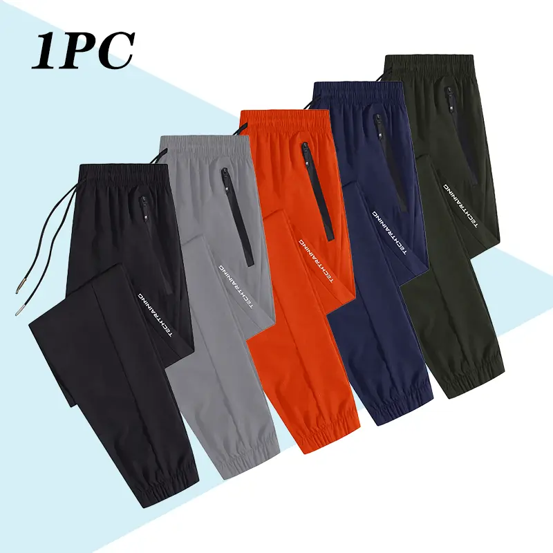 Men's Sports Joggers - Casual Athletic Long Pants, Lightweight All-Season, Breathable Quick-Dry Fabric, Zippered Pockets, Reflective Print, Suitable for Everyday Wear & Fitness Training