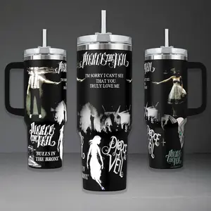 Pierce The Veil Band Graphic Tumbler, Bulls in the Bronx 40oz Cup with Handle, King for a Day 20oz Stainless Steel Travel Mug, Post-Hardcore Fan Gift, PTV Inspired Insulated Tumbler