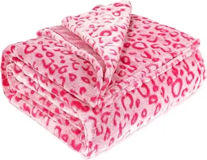 Pink Fleece Throw Blanket Soft Flannel Leopard Blankets Cozy Fuzzy Valentines Blanket Plush Warm Throws for Girls Women