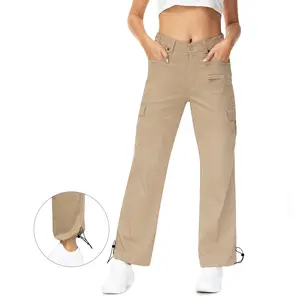 YSENTO Womens Cargo Pants High Waisted Hiking Casual Baggy Pants Wide Leg 6 Pockets Outdoor Trip Loose Cotton Trousers