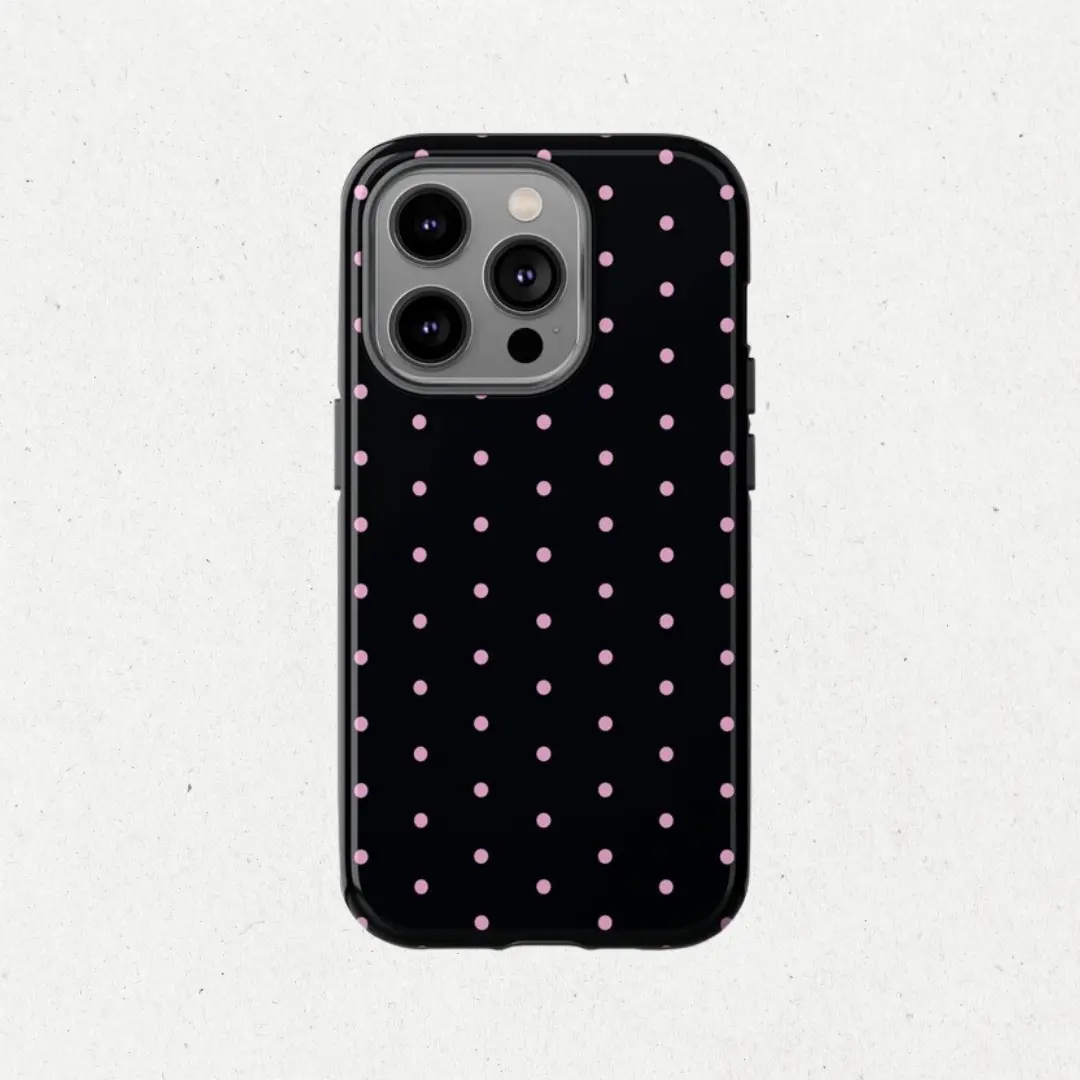 Cute Pink Polka Dot Dual Layers Shockproof Anti-Drop Protective Cover for Multiple Phones (iPhone 17 ProMax, 16 Pro, 15, 14, 13, 12) - Gift Ideas, Cute Phone Accessories, Protective Covers