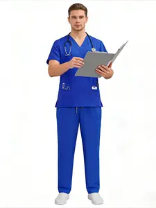 New Arrival Solid Color M-edical Scrubs Set Straight Leg Pants for Doctor Nurse Operating Room Clinical D-ental Vet Hospital Breathable Soft Fabric Long Time Wear Work Uniforms Workwear Clothes