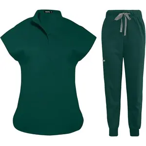 Scrubs Set for Women Nurse Uniform Jogger Suit Stretch & Pants with Multi Pocket for Nurse Esthetician Workwear Clothes Womenswear Basic Deep Green Women's clothing