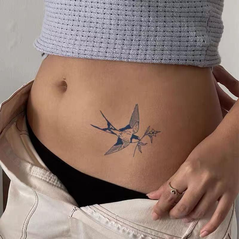 VIBE INK/Flower-carrying Swallow Herbal Temporary Tattoos Water-Free Plant-Extracted Waterproof Non-Reflective Lasts 7-15 Days Realistic Effect