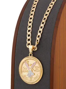 Elegant Centenary Pendant in Tri-Color Gold-Plated 50 Pesos Coin Style with 18- or 24-inch Chain Classic Design Jewelry Dainty Necklace