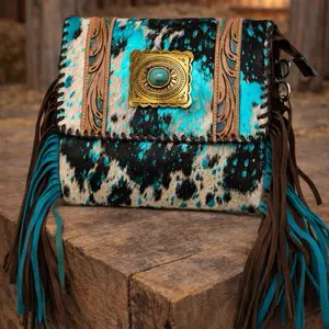 Turquoise Cowhide Fringe Crossbody