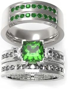 RINGS Wedding Ring Sets His And Hers Promise Ring Couples Bridal Sets Women 925 Sterling Silver square Cz Man Stainless Steel Brushed Finished Wedding Bands