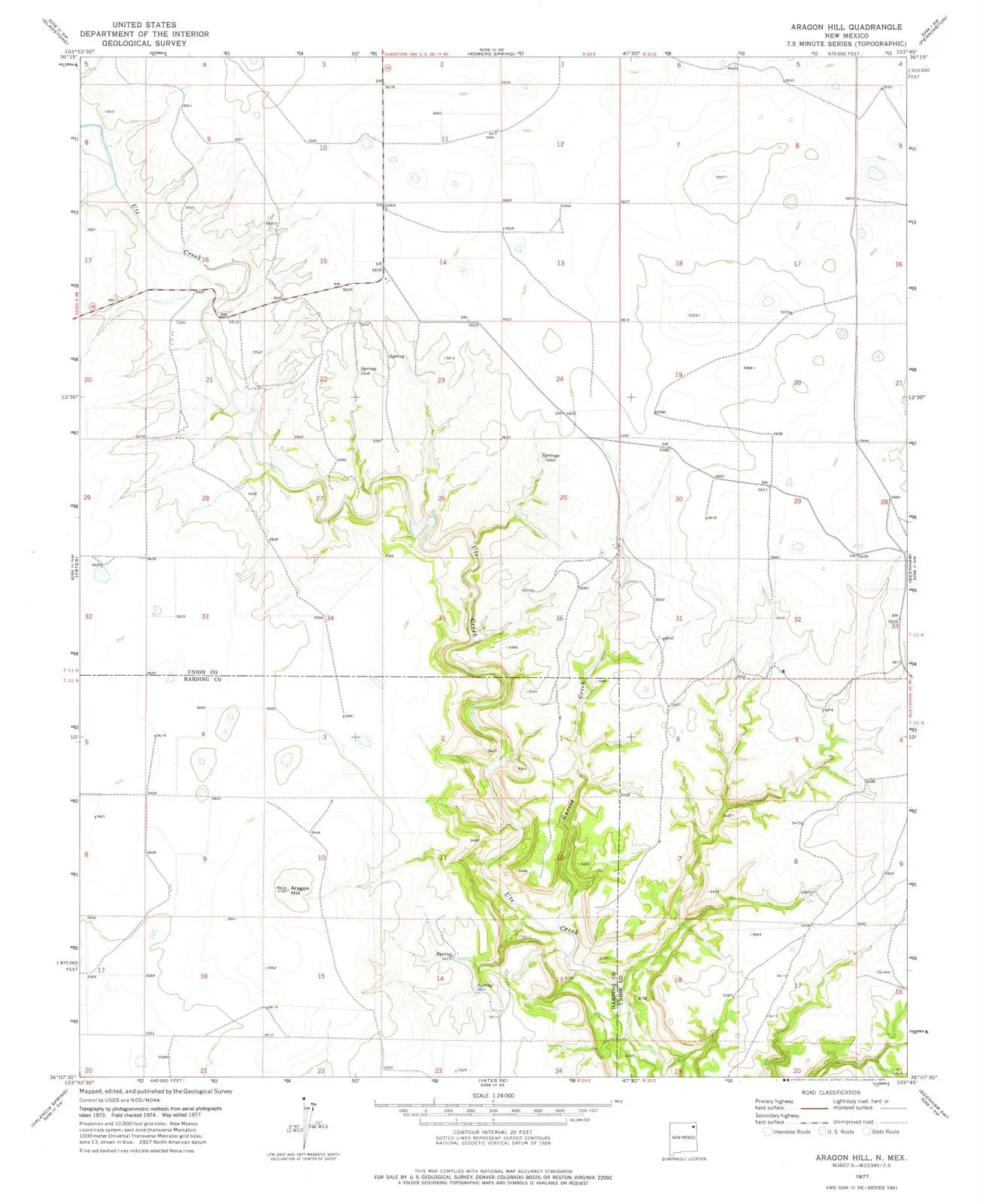 Aragon Hill New Mexico USGS Topographic Quadrangle Map, 1977, 1:24000