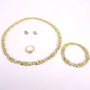 14K Gold Plated 4-Piece Set Necklace Bracelet Ring Earrings Set with Heart Design Jewelry Set