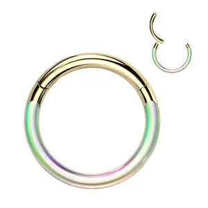 16G Titanium Photochromic Rainbow Clicker Hoop Earring Septum Ring Nose Cartilage Tragus Conch Daith Piercing Seamless Hinged Silver Gold