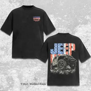 Vintage Jeep USA Men's Short Sleeve Cotton, American Flag Jeep Off Road 4x4 Classic Apparel, Square Up Vintage Truck Shirt, Offroad Adventure Vehicle Apparel Menwear, Old School Pickup Clothing, Outdoor Rugged Unisex Automotive Graphic Tee