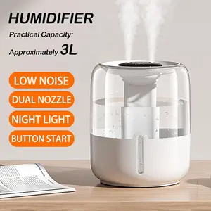 Quiet Cool Mist Humidifier Suitable for Bedroom, Baby Nursery, Office & Plants - Cold Mist Air Humidifier with Double Nozzle, 3-Speed, Night Light, Portable, Low-Voltage (Low, Easy Fill & Clean)