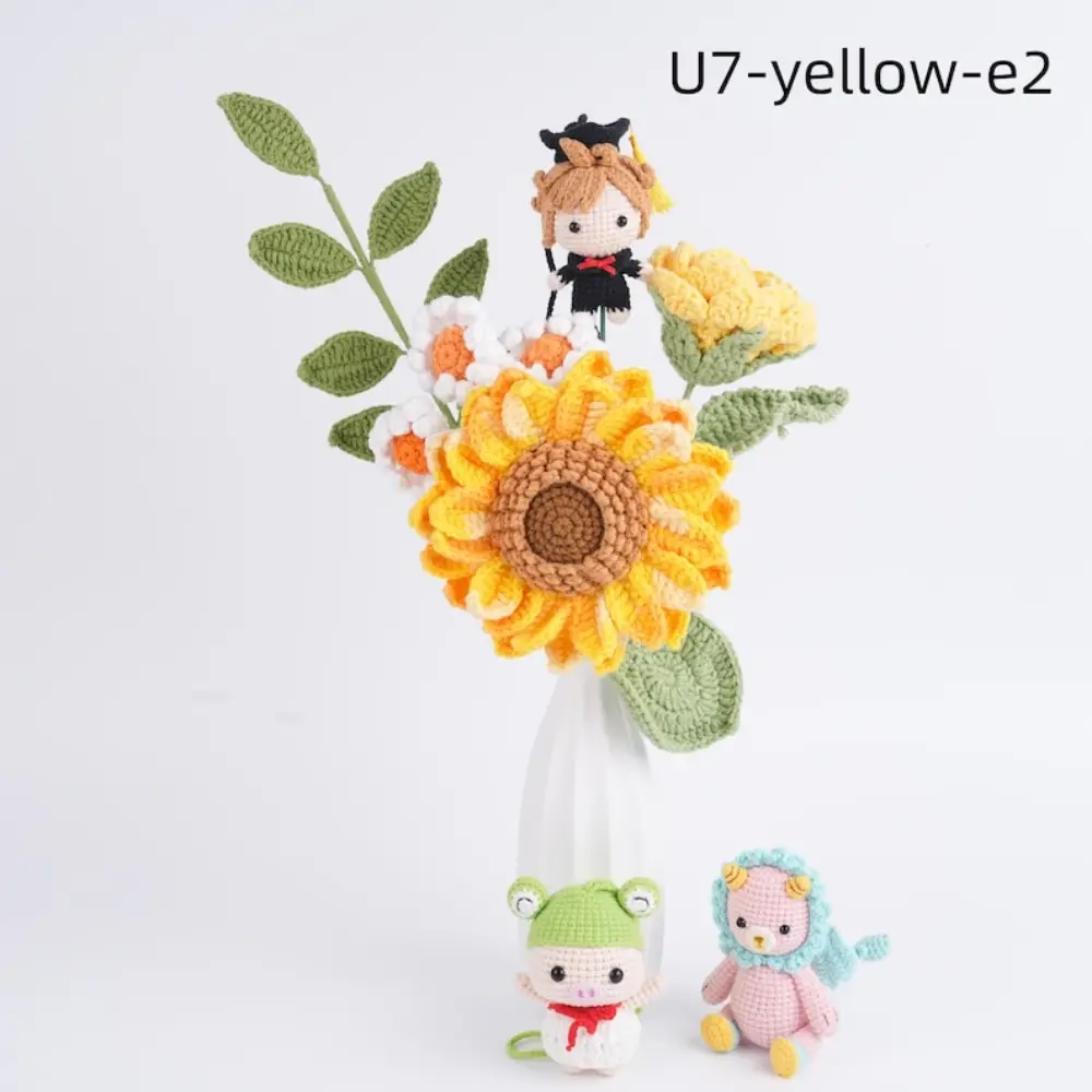 Handmade Sunflower Graduation Bouquet,Colorful Sunflower,Yellow Rose,Knitted Daisy,Perfect Gift for Classmate,Friends,Her
