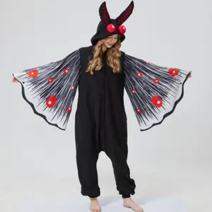 Black Moth Man jumpsuit, cosplay party Halloween Christmas home outfit Music Festival Pajamas Clothes fourth wing witchy clothes meowfursuit Breathable Oversized Onesie Costume mexico national costume fourth wing