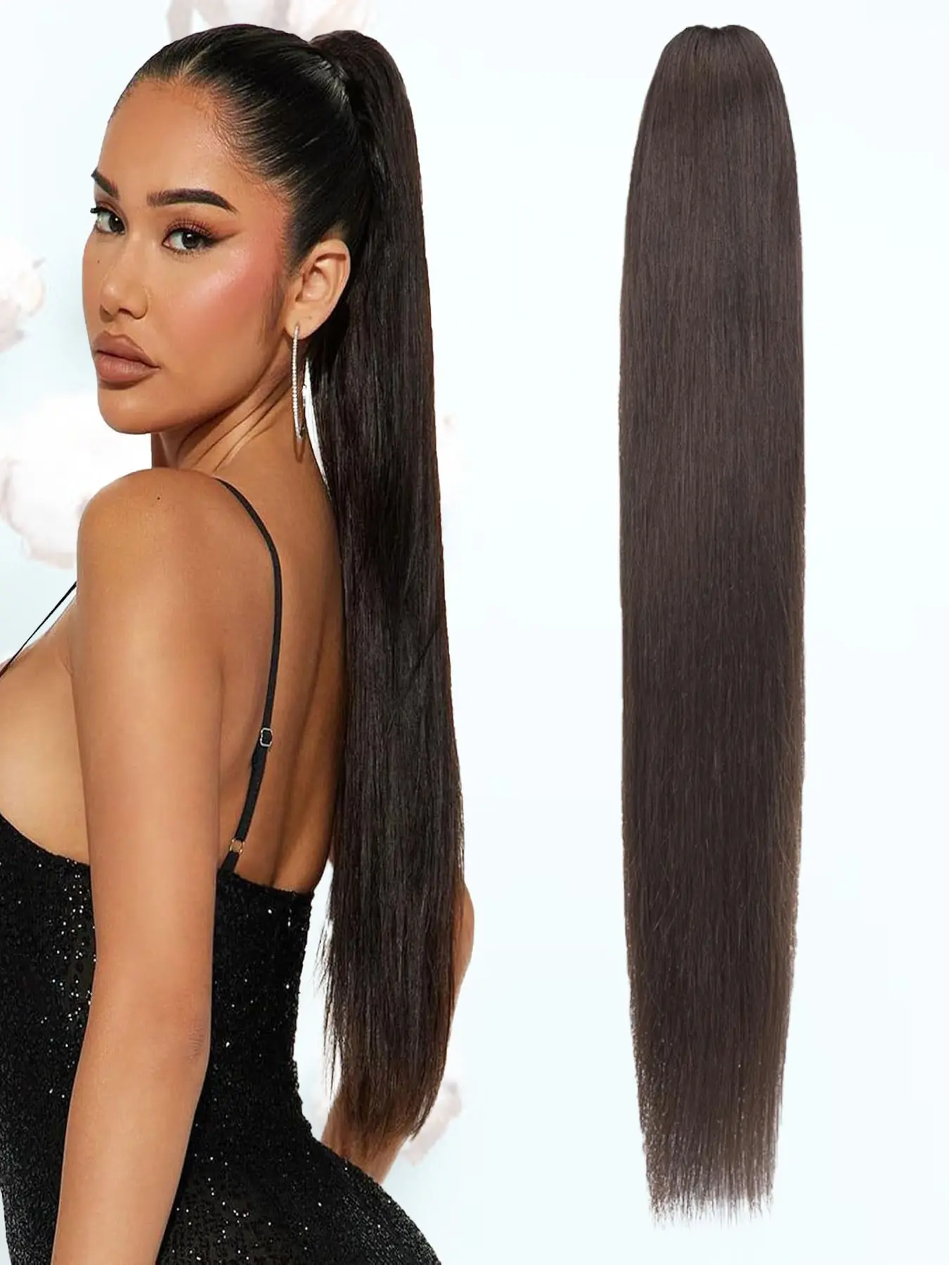 KAIRIYA 26 Inch Sleek Straight Ponytail - Fake Ponytail - Voluminous Clip-In Synthetic Fiber Extensions Hairpiece for Women, Natural Fluffy Look for Holiday Parties & Daily Wear, Synthetic Hairpieces