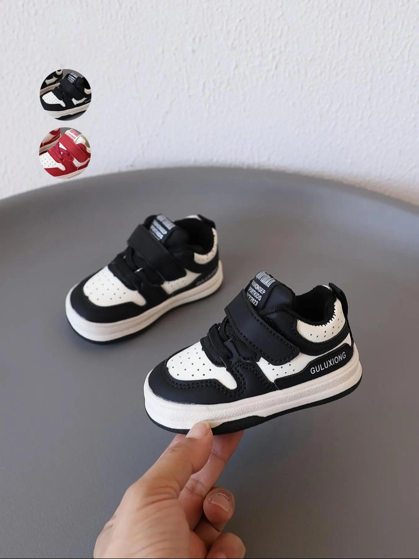 Kids' Toddler Color-Block Velcro Board Shoes - Minimalist Cool Style, Velcro Adjustment + Breathable Hole Design + Color-Block Look + Soft Sole Cushioning, Spring & Fall Daily Outings & School Wear, Preschool Footwear