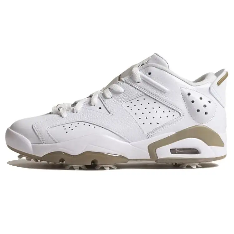 Men's Jordan 6 Retro Low Top Golf Shoes, Casual Trainers for Casual Wear, White Khaki, Low Top Shoes