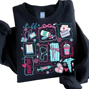 Nurse Stuff Sweatshirt, Cute Registered Nurse Shirt, Minimalist Doodle RN Tee, Coquette Nurse Crewneck, Stethoscope Graphic Top, Cozy Nursing Gift