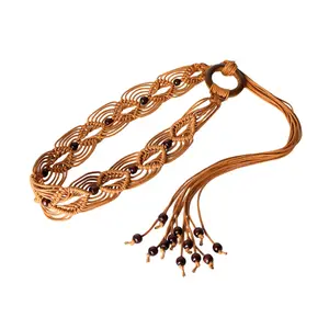 Self-Tie Waist Belt for Women Seaside Braided Dress with Tassels&Beads