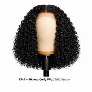 13x4 Curly Human Hair Wig, 16 Inches, 250% Density
