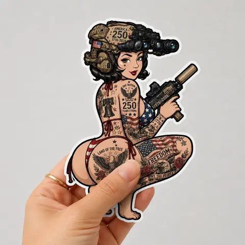 America 250 Pin-Up Girl Sticker  USA 1776-2026 Independence Anniversary Vinyl Decal  Patriotic Tattoo Art  250 Years of Freedom