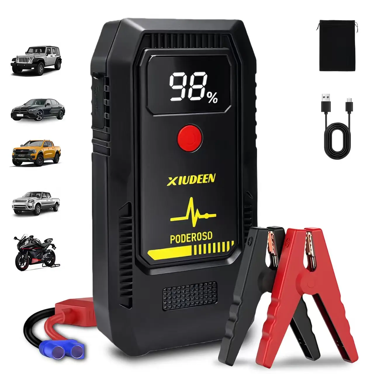 T704 Vehicle Emergency Start Power Supply, a portable vehicle ignition battery, for jump-starting and emergency lighting
